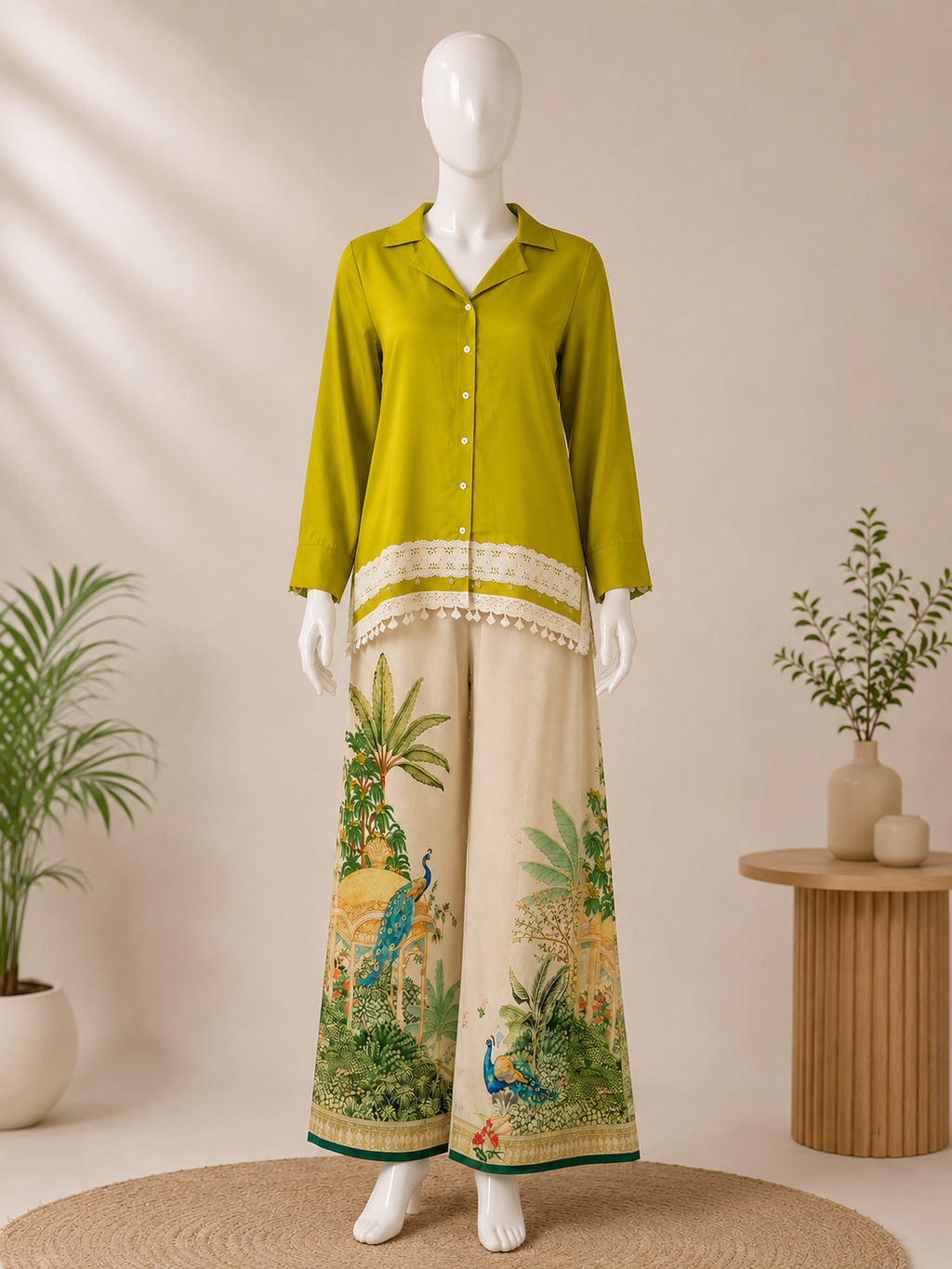 Palashika Luxe Peacock Forest Print On Palazzo Co-ord Set