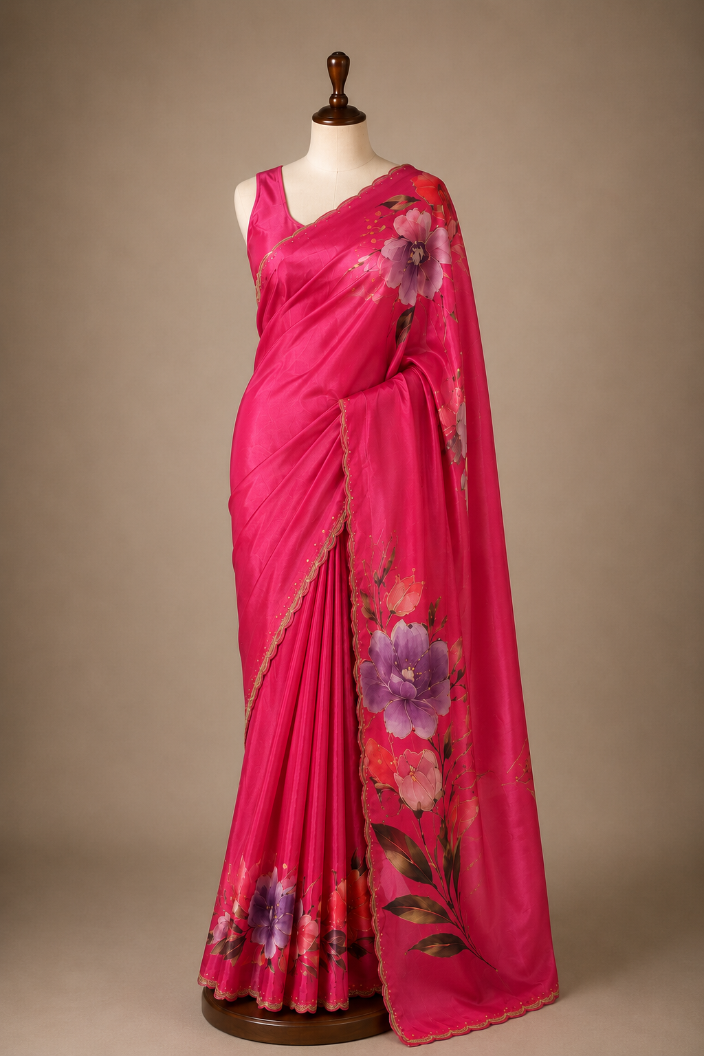 Palashika Luxe Satin Golden Decorative Stud Piping Saree