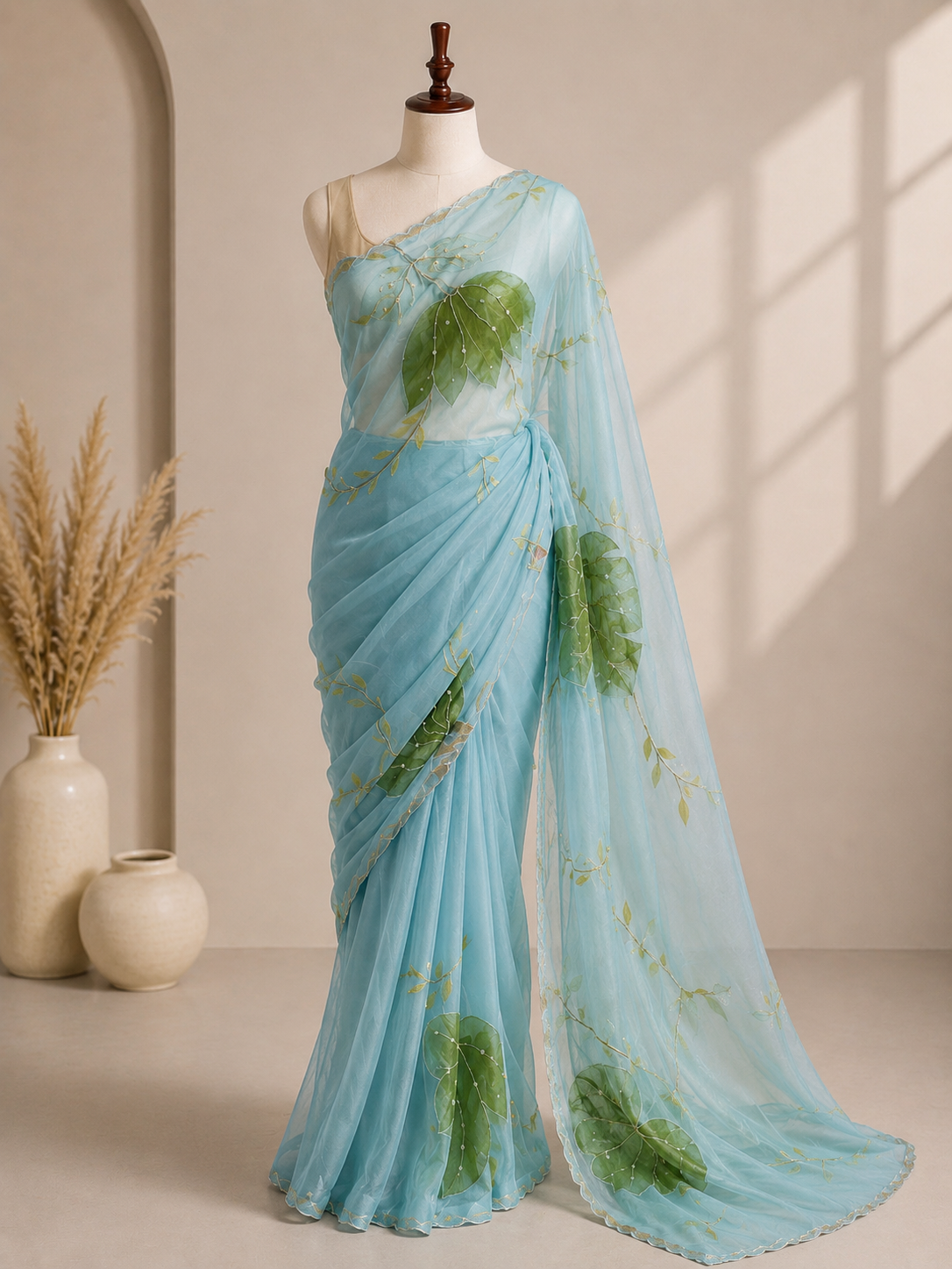 Palashika Luxe Soft Organza Botanical Vine Sequin Embellished Saree