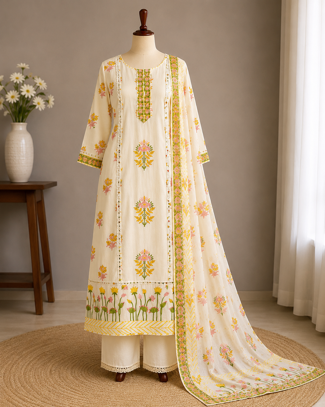 Palashika Luxe Floral Print With Embroidered  Suit