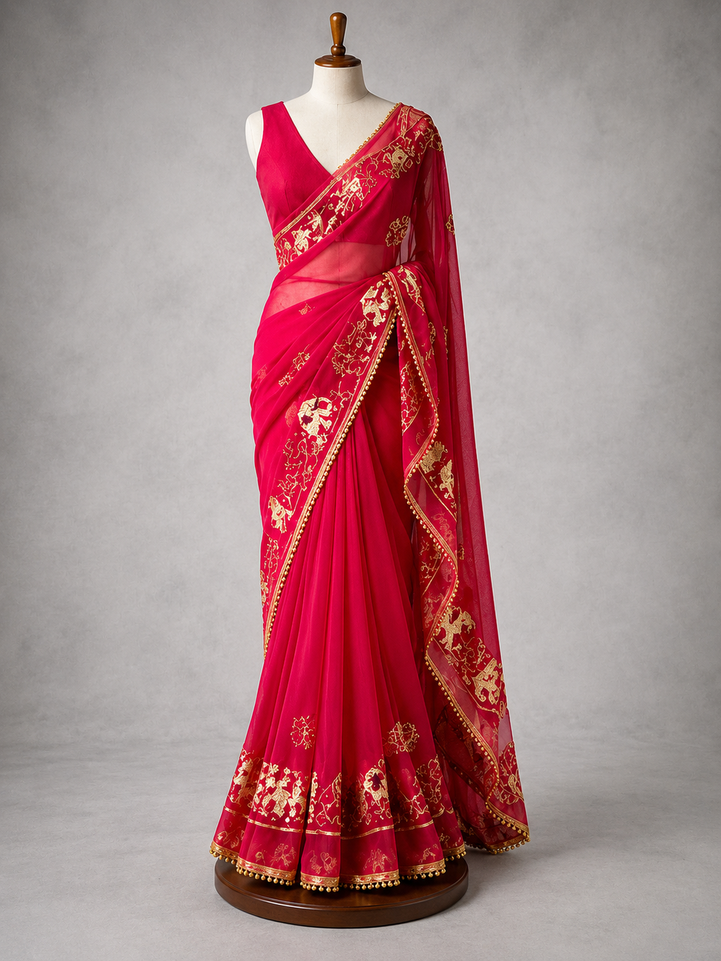 Palashika Luxe Soft Georgette Sequin Thread Embroidery Elephant Motif Saree