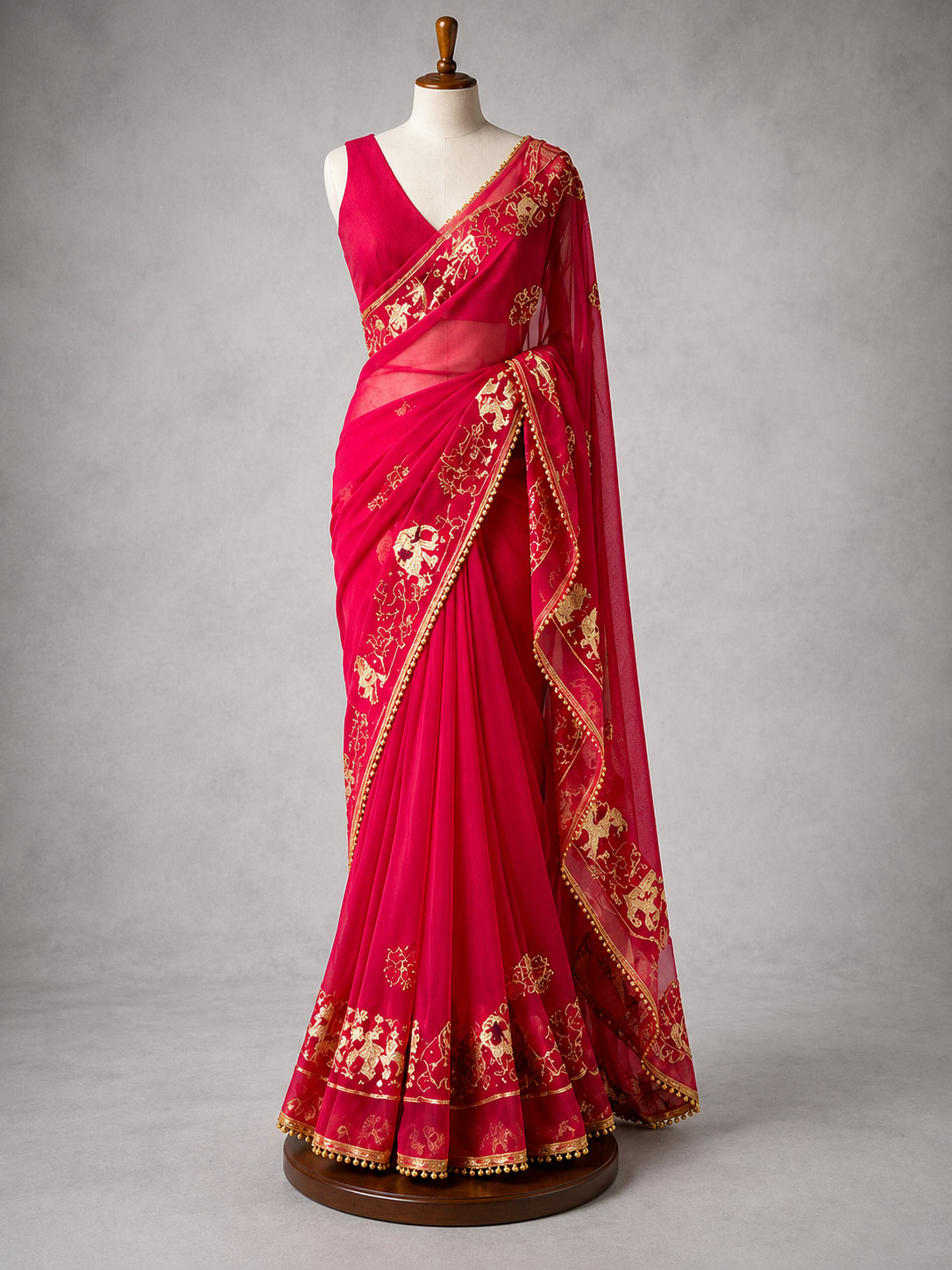 Palashika Luxe Soft Georgette Sequin Thread Embroidery Elephant Motif Saree