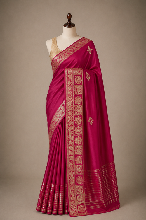 Palashika Luxe Bright Soft Satin Organza Silk Blend Finish Saree - Festive Wear