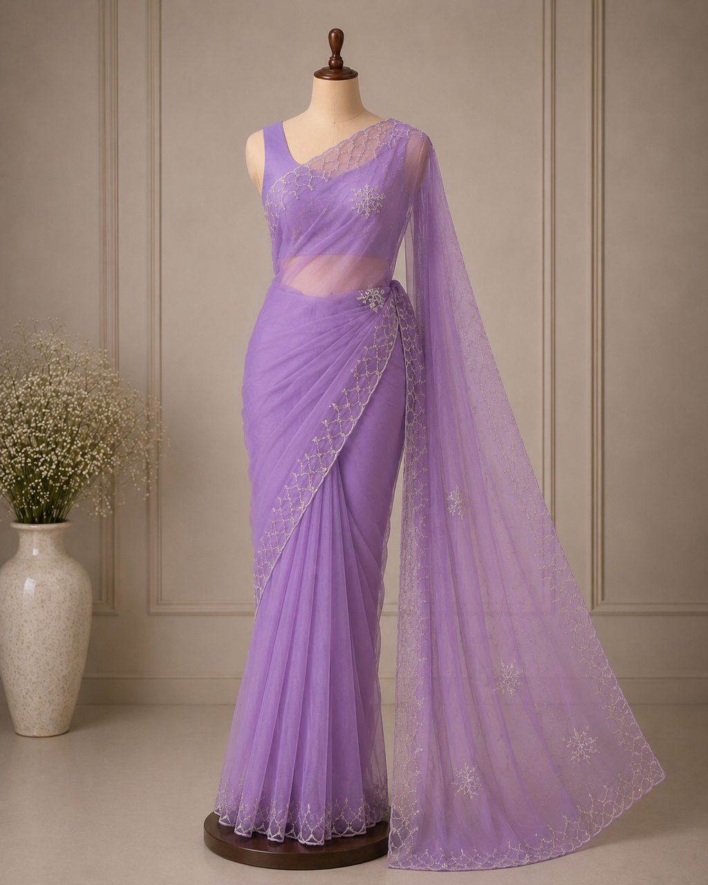 Palashika Luxe ORZANGA Silver Sequin Cut Dana Bead Embroidery Saree