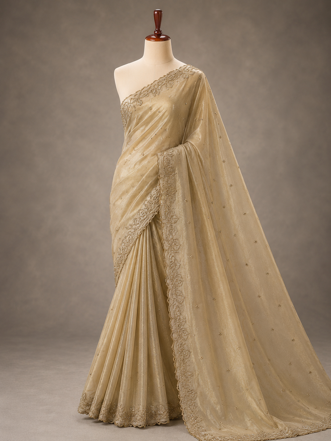 Palashika Luxe Soft Tissue Satin Mix Stone Zarkan Work Saree