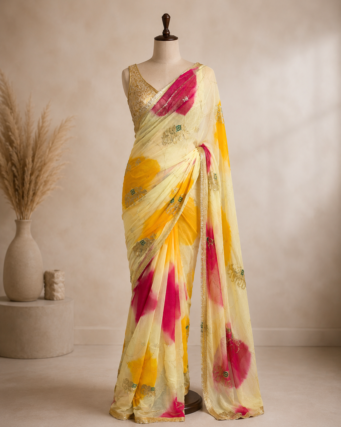 Palashika Luxe Shimmer Chinon Elephant Motif Sequin Zari Embroidery Saree