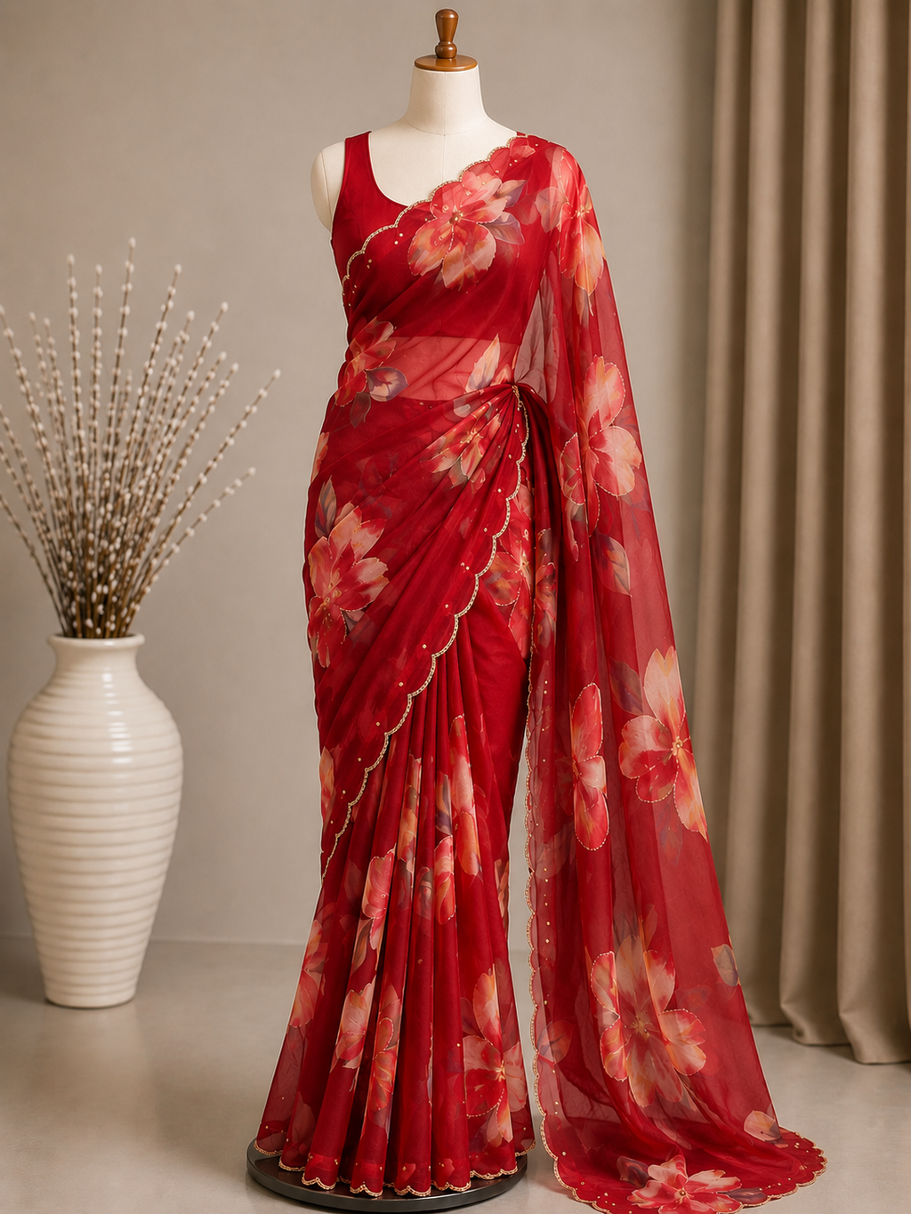 Palashika Luxe Soft Georgette Floral Print Zari Work Saree
