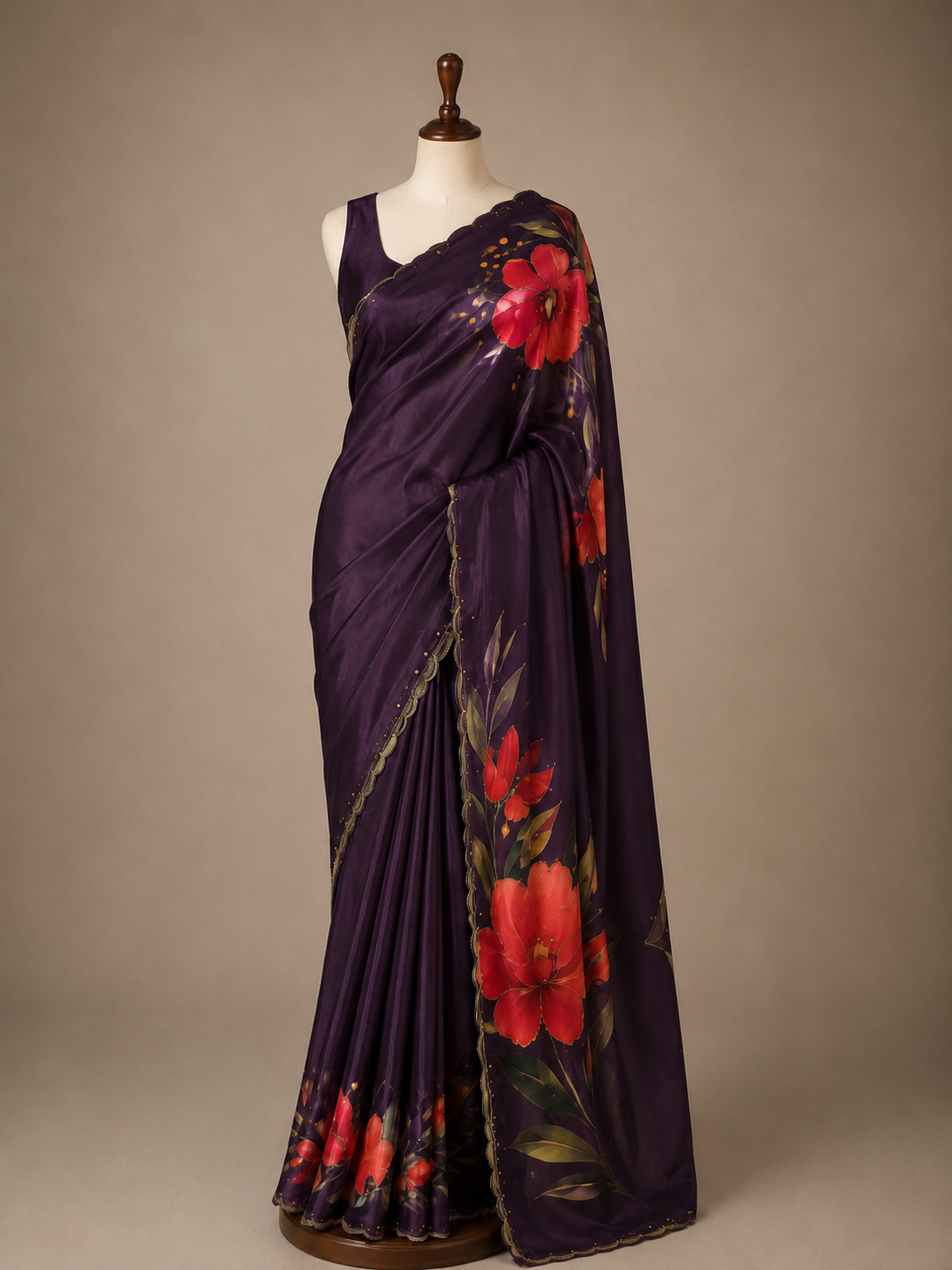 Palashika Luxe Satin Golden Decorative Stud Piping Saree