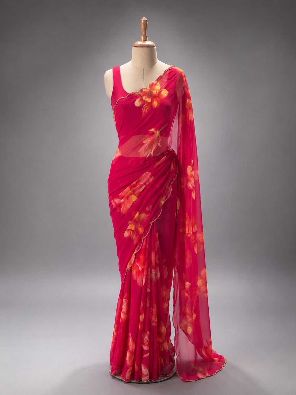 Palashika Luxe Soft Georgette Floral Print Zari Work Saree
