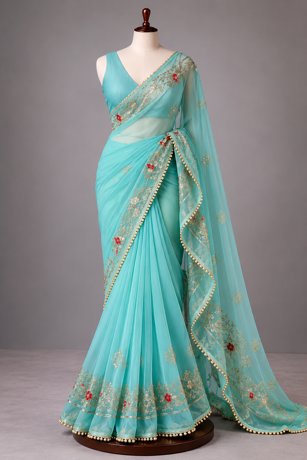 Palashika Luxe Soft Georgette Sequin Thread Embroidery Elephant Motif Saree