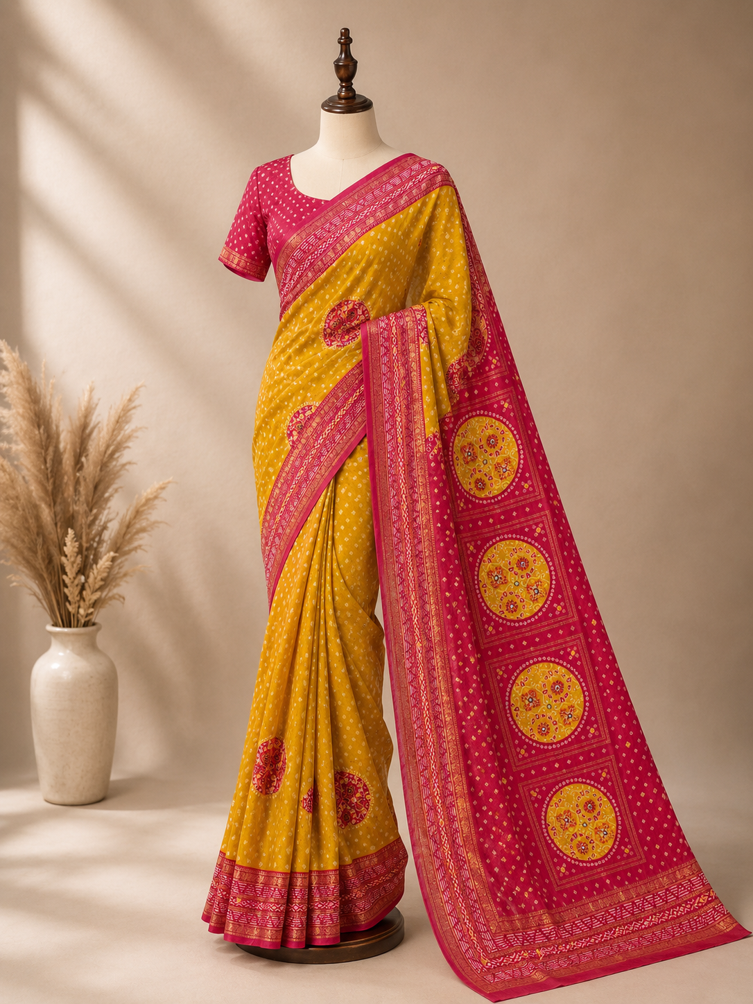 Palashika Luxe Chanderi Silk Blend Trendy Bandhani Print Saree