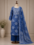 Palashika Luxe Traditional Geometric Print With Embroided Neckline Suit