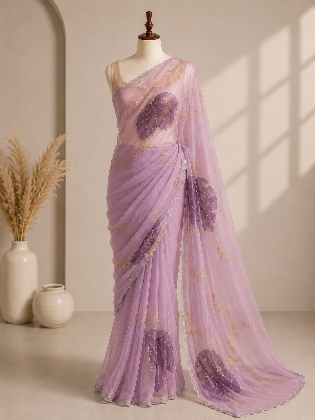 Palashika Luxe Soft Organza Botanical Vine Sequin Embellished Saree