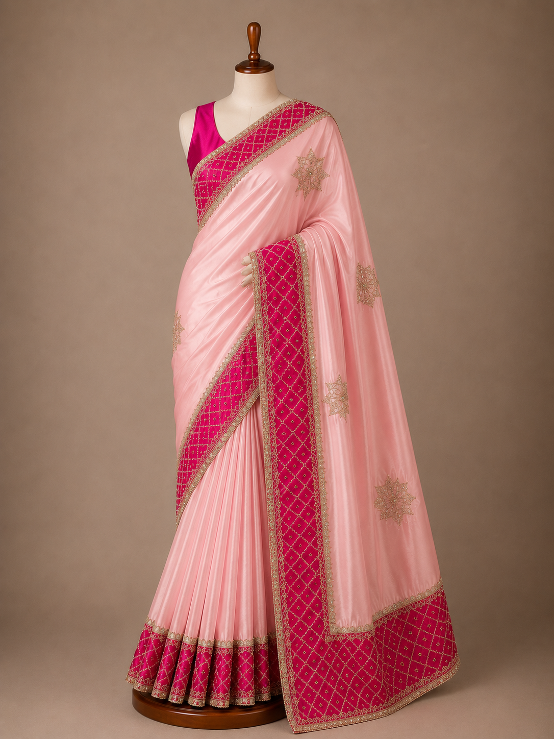 Palashika Luxe Korean Silk Bandhani Print Hand Work Saree