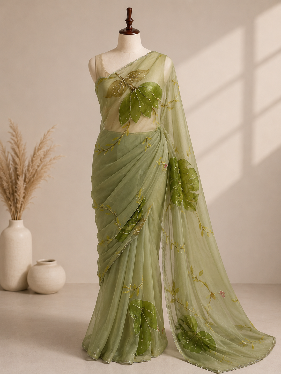 Palashika Luxe Soft Organza Botanical Vine Sequin Embellished Saree