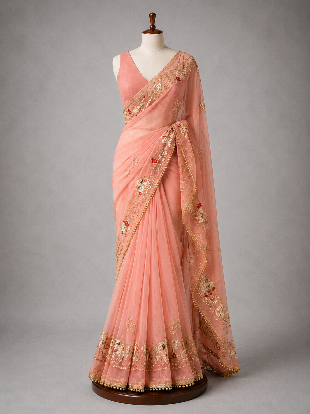 Palashika Luxe Soft Georgette Sequin Thread Embroidery Elephant Motif Saree