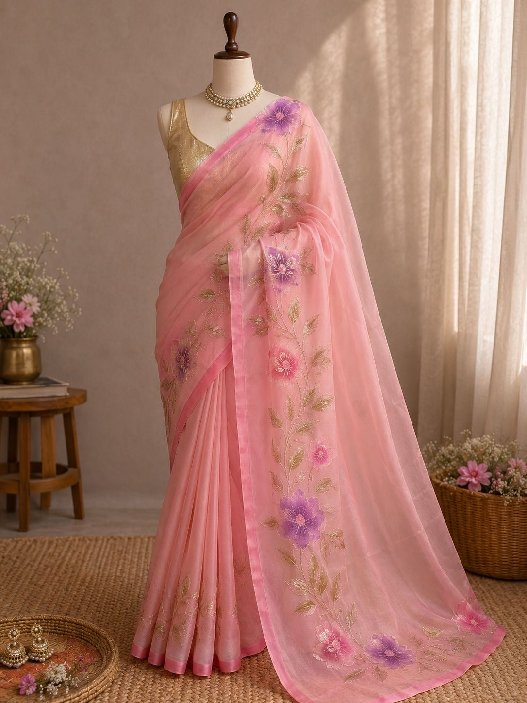 Palashika Luxe Baby Pink Pure Chiffon Saree - Elegant Party Wear