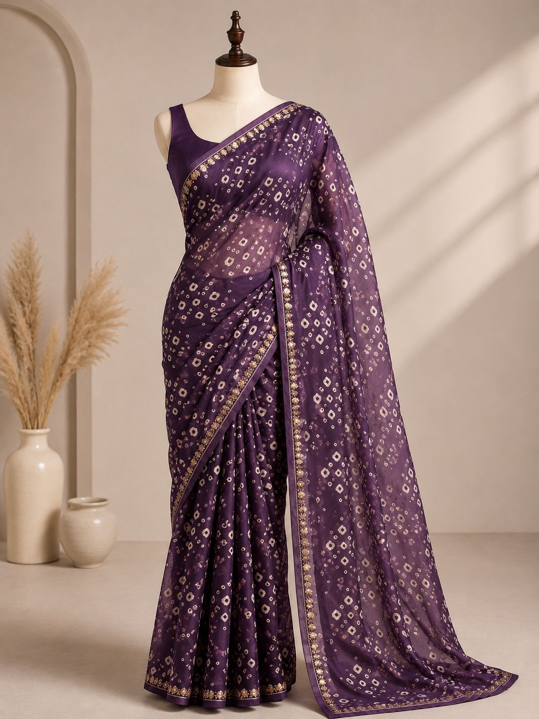 Palashika Luxe Soft Gorgette Bandni Print Saree - Daily Ethnic Wear
