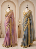 Palashika Luxe Lurex Tissue Metallic Gold Shimmer Zari Lace Border Saree