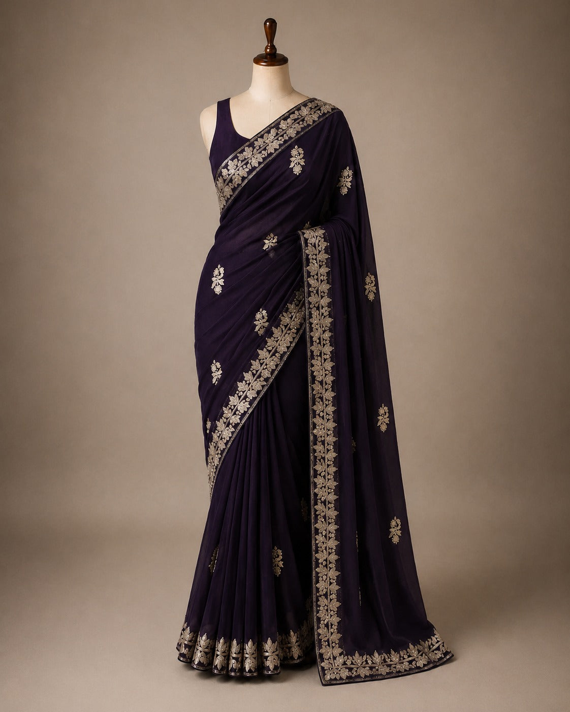 Palashika Luxe Soft Chinnon Zari Border Saree